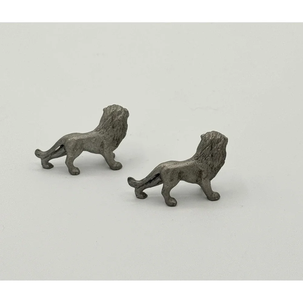 Vintage Pewter Lion Figurines Pair Mini Safari Animal Lions Desk Decor Gift‎